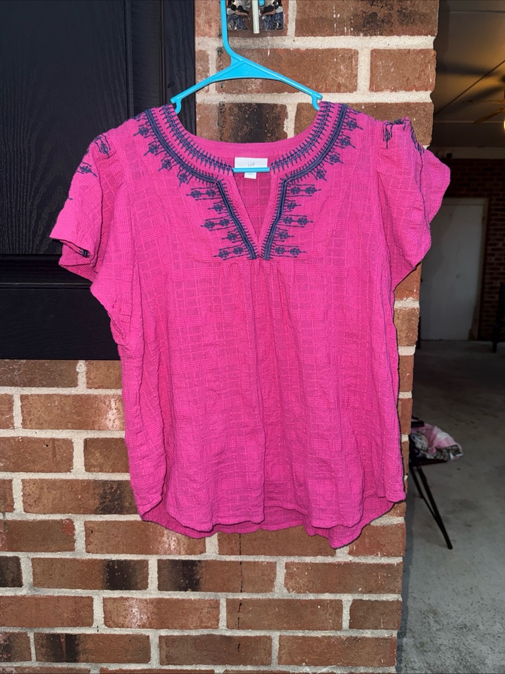 J. Jill Fuchsia Short-Sleeve Embroidered Peasant Top
